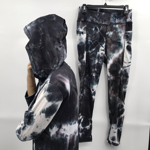 🆕Jogger Legging & Jacket Set w/Pockets Lounger Black & White Tie Dye - Picture 5 of 16